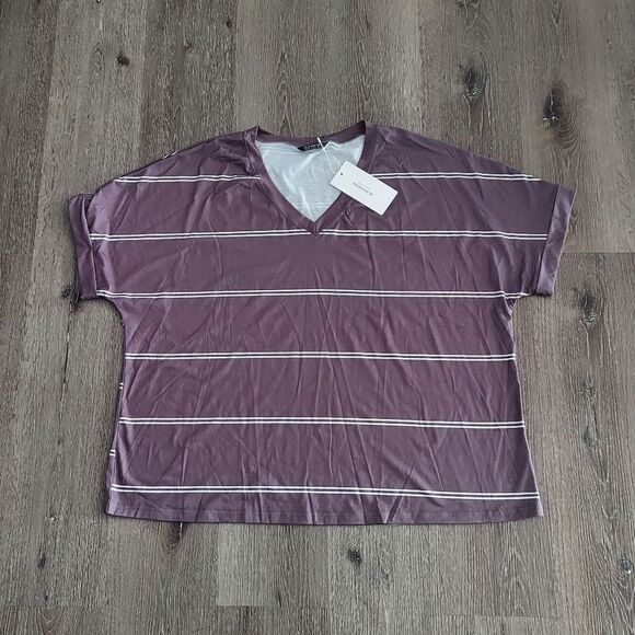 BLOOMCHIC Striped Contrast Dolman Sleeve T-Shirt Gray Size 18-20 - Picture 1 of 4
